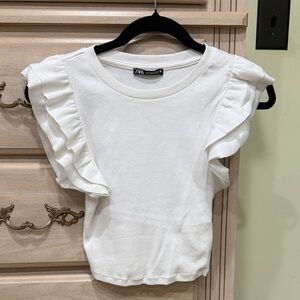 Zara White Ruffle Sleeve Blouse